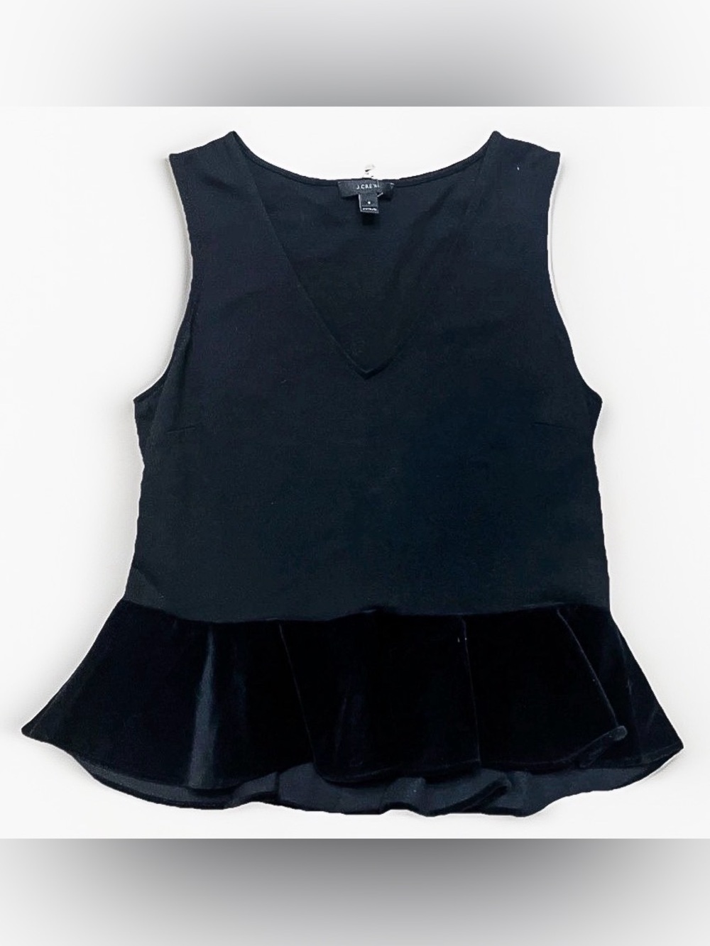 J. Crew Black Velvet-Hem Sleeveless Peplum V-Neck Top